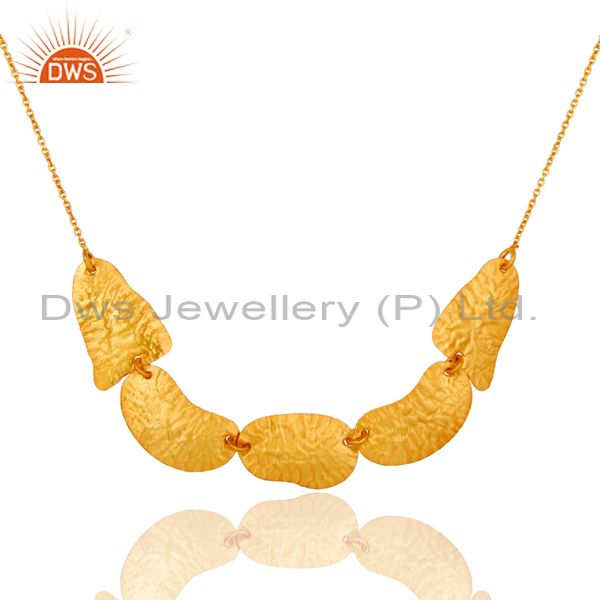 22k yellow gold plated sterling silver hammered petals chain necklace