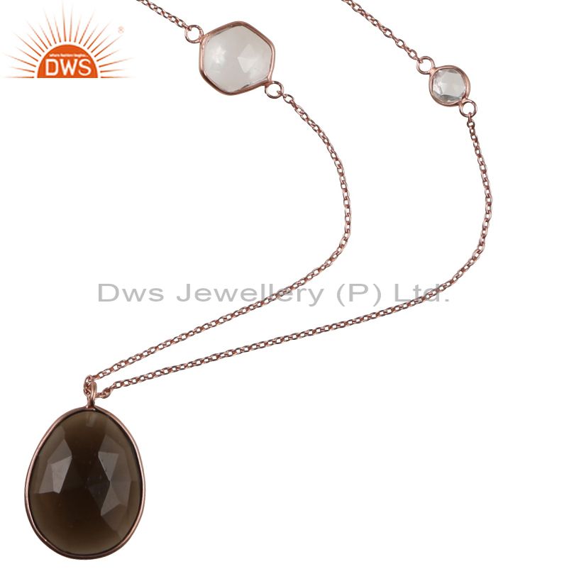 18k rose gold plated sterling silver smoky quartz and crystal quartz necklace
