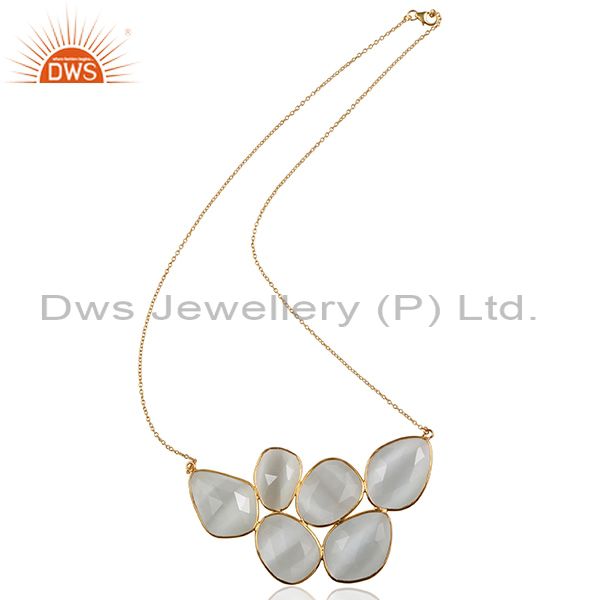 18k yellow gold plated sterling silver white moonstone bezel set necklace