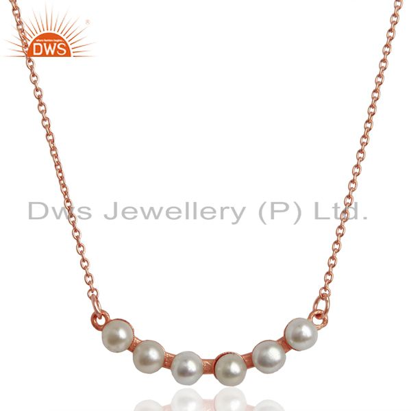 Pearl 18k rose gold plated 925 sterling silver chain necklace jewelry