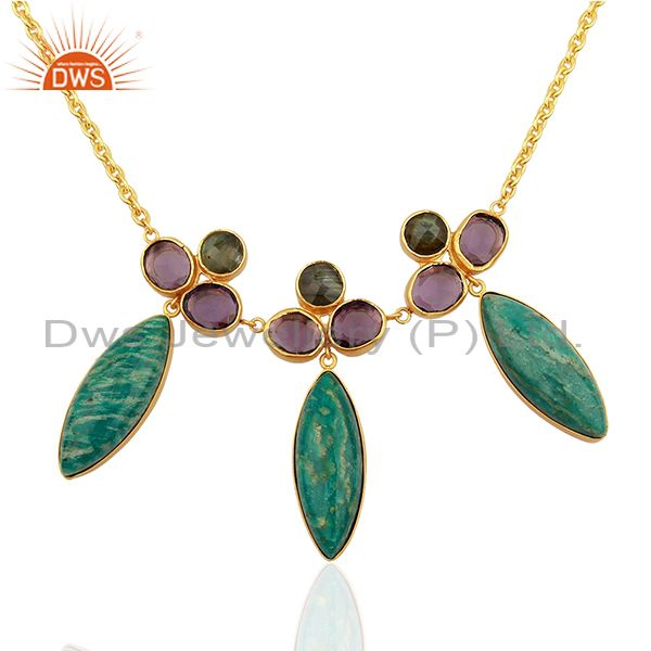 Wholesale amazonite gemstone gold plated women chain necklace