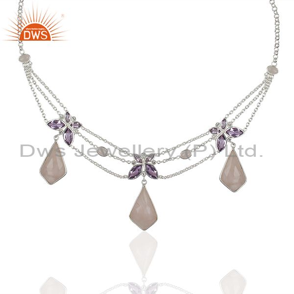 Amethyst and rose quartz gemstone 925 silver necklace manufacturers