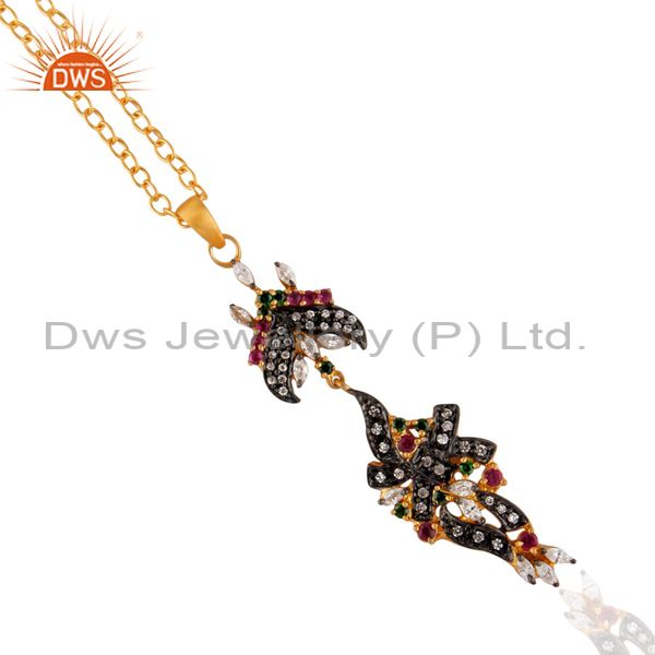 Excellent designer multicolored zircon 18k gold plated chain pendant & necklace