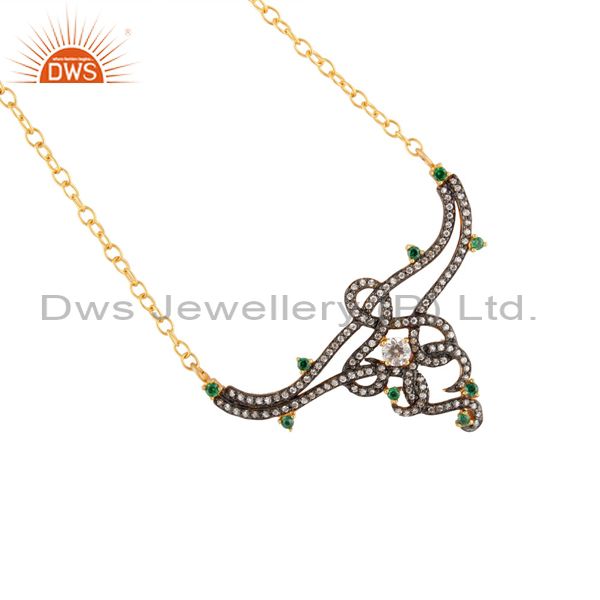 Exquisite clear zircon green cz 16 "inch pendant with chain 18k gold plated necklace