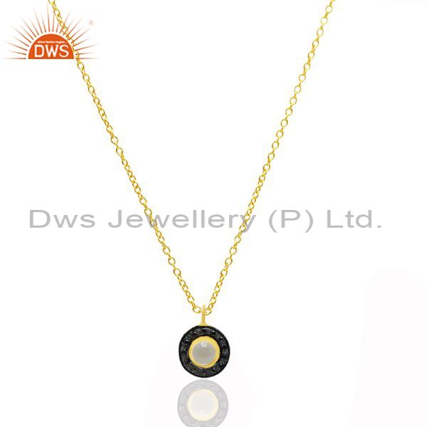 18k yellow gold plated sterling silver crystal quartz and black cz pendant chain