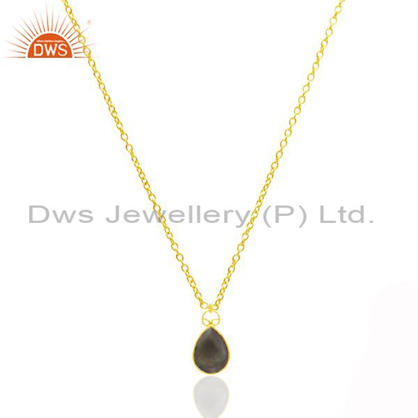 18k yellow gold plated sterling silver smoky quartz bezel link chain necklace