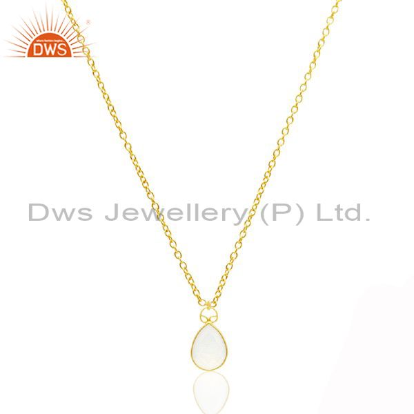 18k yellow gold plated sterling silver white chalcedony drop pendant with chain