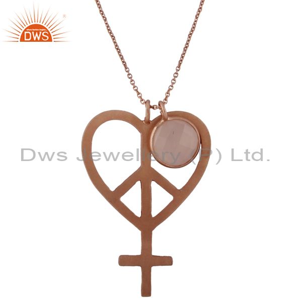 18k rose gold plated silver rose chalcedony peace sign pendant with chain