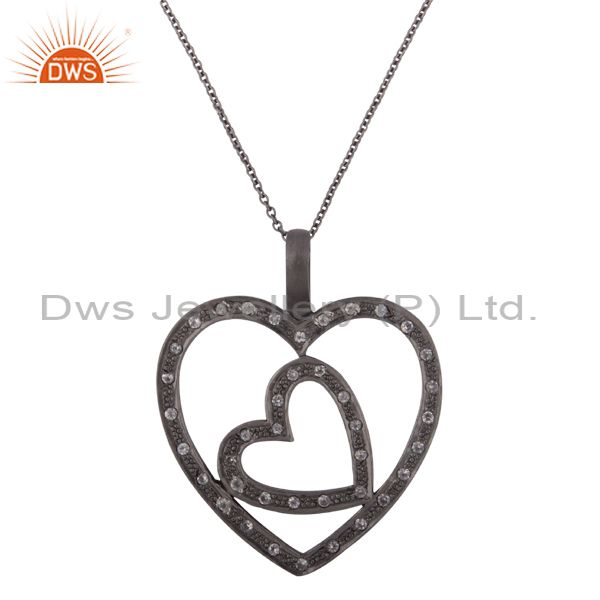 925 sterling silver with oxidized white topaz heart design pendant with chain