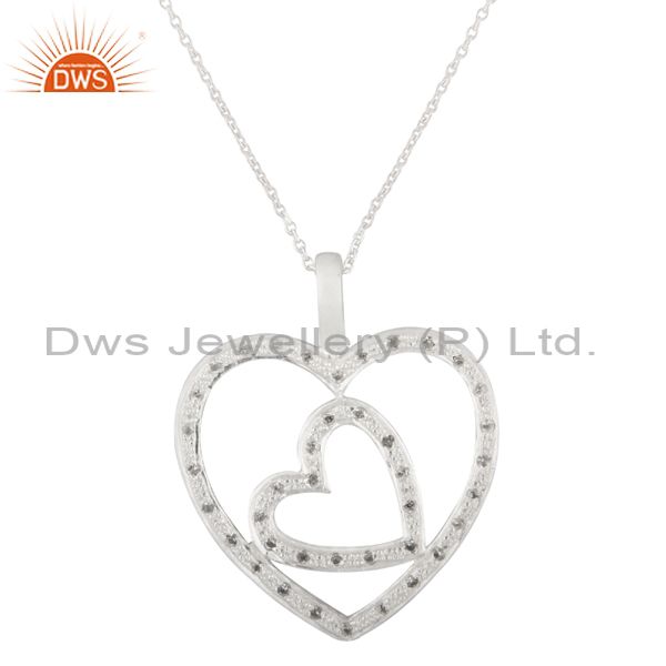 925 sterling silver white topaz heart designer pendant with chain