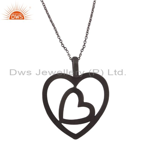 925 sterling silver with oxidized cutout heart design pendant with chain