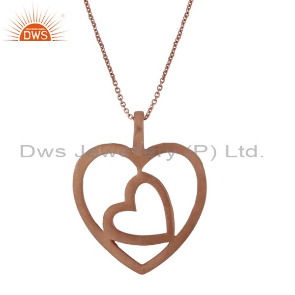 18k rose gold plated sterling silver cutout heart design pendant with chain
