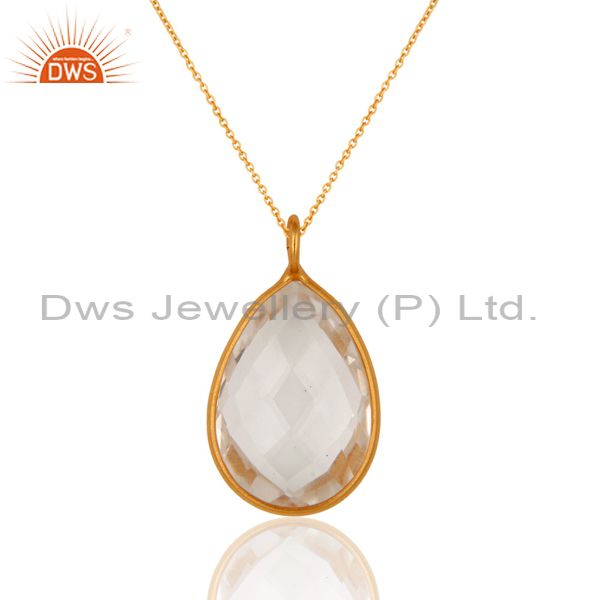 18k yellow gold plated sterling silver crystal quartz bezel set pendant necklace