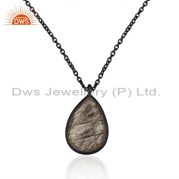 Black rutile gemstone 925 sterling silver chain pendant manufacturer india