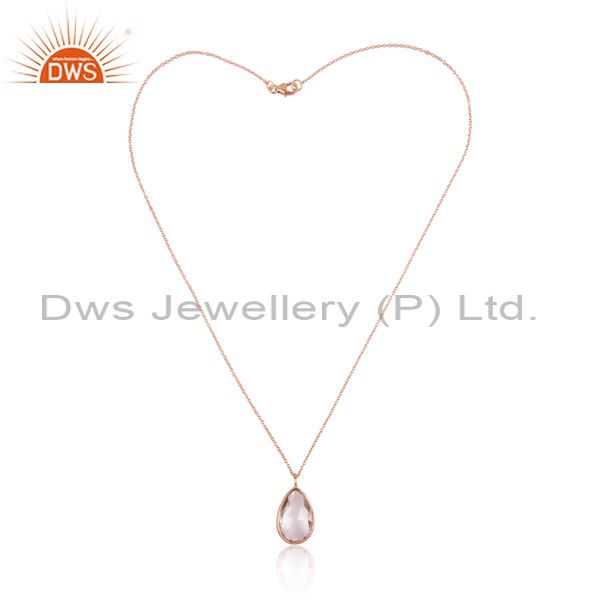 Crystal Quartz Set Pendant And Rose Gold On 925 Silver Chain