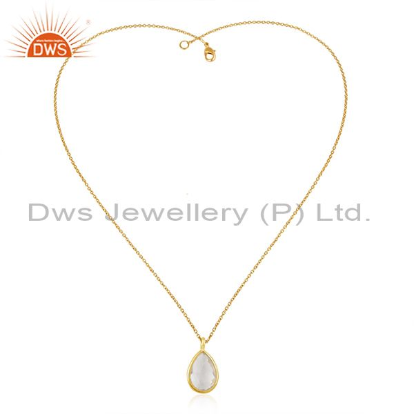 Crystal quartz gemstone 925 sterling silver gold plated chain pendant