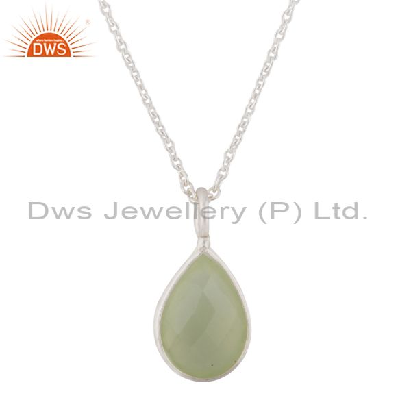 925 sterling silver aqua green chalcedony bezel set drop pendant with chain