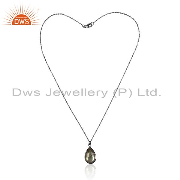 Labradorite Set Pendant And Black On Sterling Silver Chain