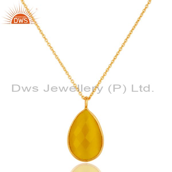 Bezel-set yellow moonstone 24k gold plated sterling silver pendant necklace