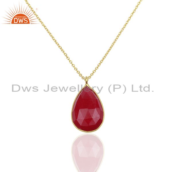 Red aventurine gemstone 925 silver gold plated chain pendant wholesale