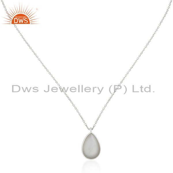 Grey moonstone bezel set gemstone 925 fine silver chain pendant manufacturer