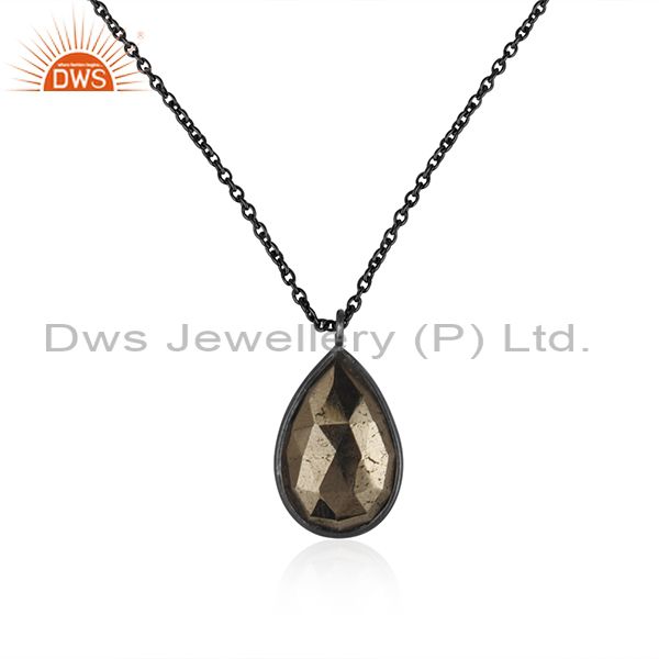 Black oxidized 925 sterling silver handmade hematite bezel set chain pendant