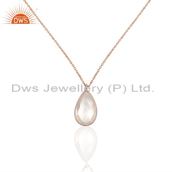 Pear shape rose quartz gemstone 925 silver chain pendant wholesale