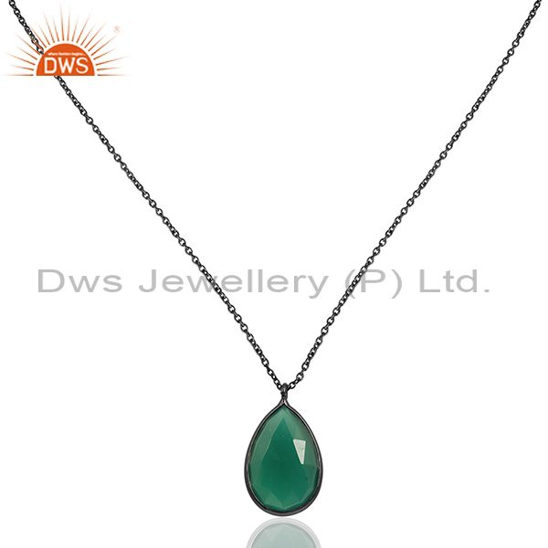 Green onyx gemstone black rhodium plated 925 silver pendant manufacturer