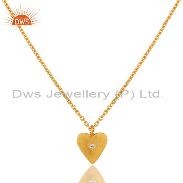 18k gold plated 925 sterling silver heart design white topaz chain pendant