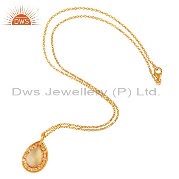 925 sterling silver citrine and white topaz pendant with chain - 18k gold plated