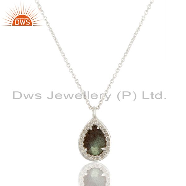 925 sterling silver with labradorite and white topaz pendant with chain