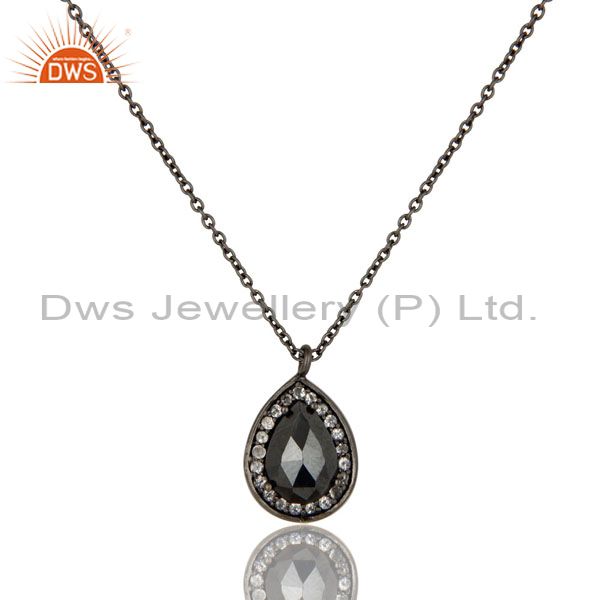 925 sterling silver with oxidized hematite and white topaz pendant with chain