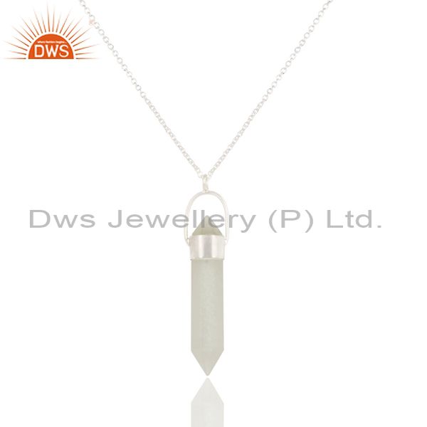 Solid silver plated brass white moonstone double sided point pendant necklace