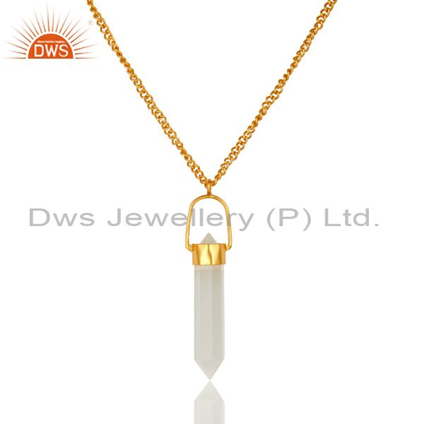 14k yellow gold plated brass white moonstone double sided point pendant necklace