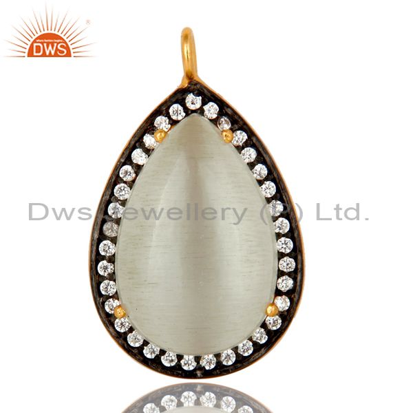 18k gold plated sterling silver white moonstone prong set pendant with cz
