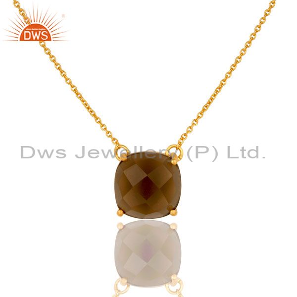 18k yellow gold plated sterling silver smoky quartz prong set chain necklace