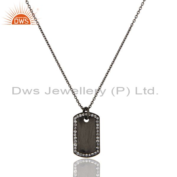 Oxidized sterling silver white topaz pendant with chain necklace