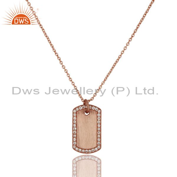 18k rose gold plated sterling silver white topaz strip pendant with chain
