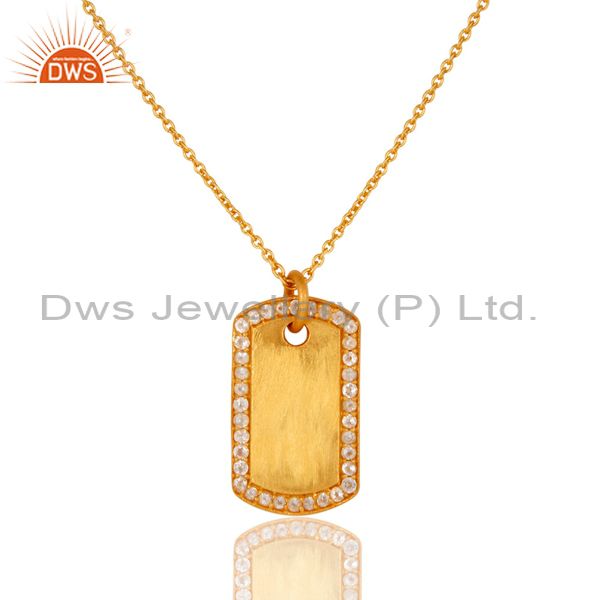 18k yellow gold plated sterling silver white topaz pendant chain necklace