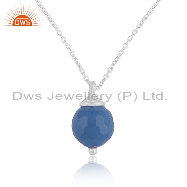 Bluc chalcedony gemstone 925 sterling silver chain pendant manufacturer india