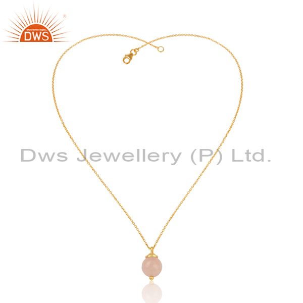 Rose chalcedony set pendant and gold on 925 silver necklace