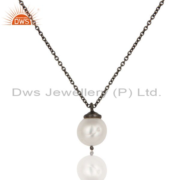 925 sterling silver with oxidized white pearl designer pendant with chain