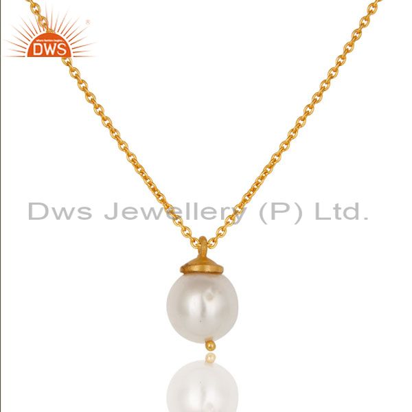 18k yellow gold plated sterling silver white pearl designer pendant with chain