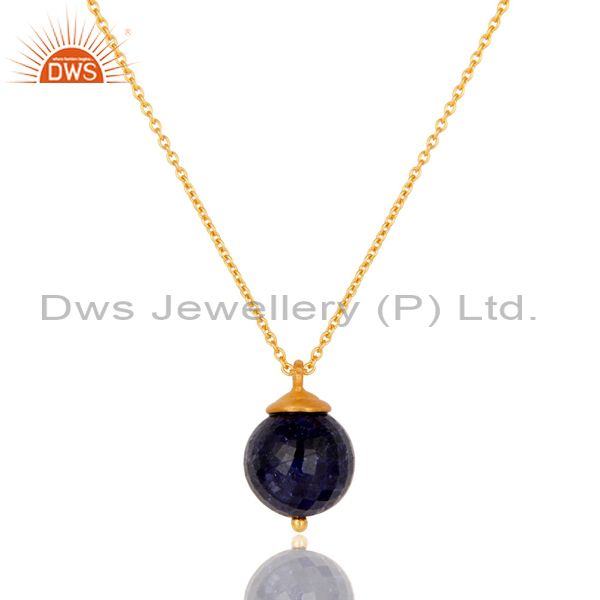 18k gold plated sterling silver natural sapphire designer pendant with chain