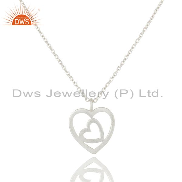 Double heart solid sterling silver pendant necklace with chain