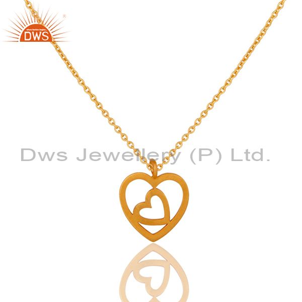 18k yellow gold plated double heart sterling silver pendant necklace