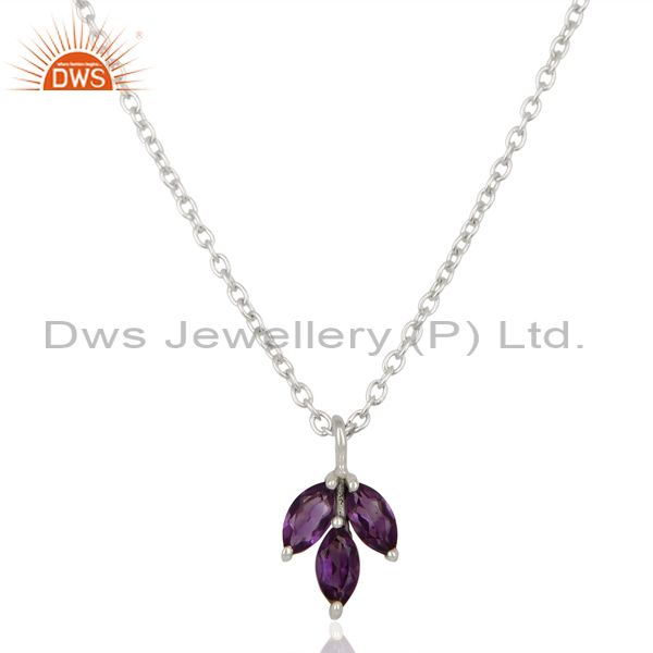 Amethyst leaf finn 925 sterling silver plated chain pendant necklace