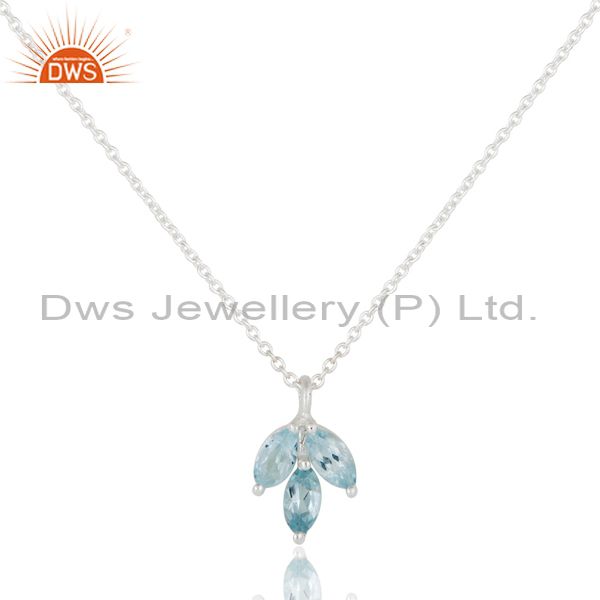 Blue topaz leaf finn 925 sterling silver plated chain pendant necklace