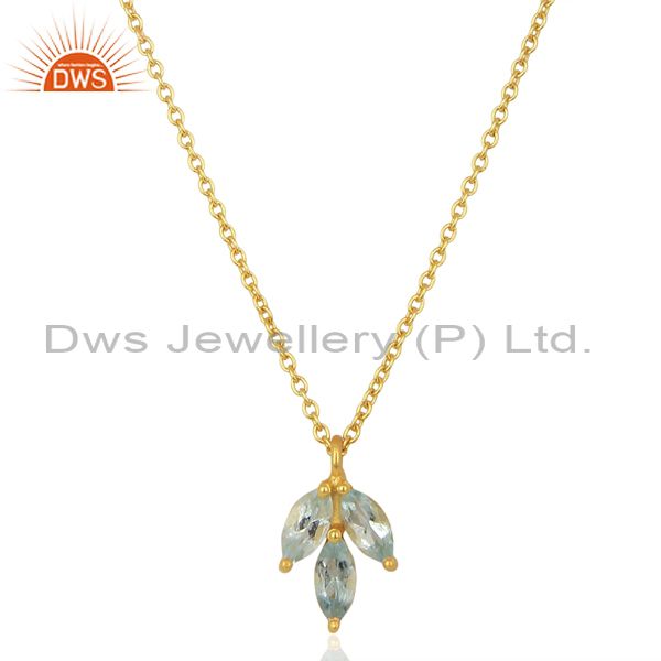 Blue topaz leaf finn 925 sterling silver 18k gold plated chain pendant necklace