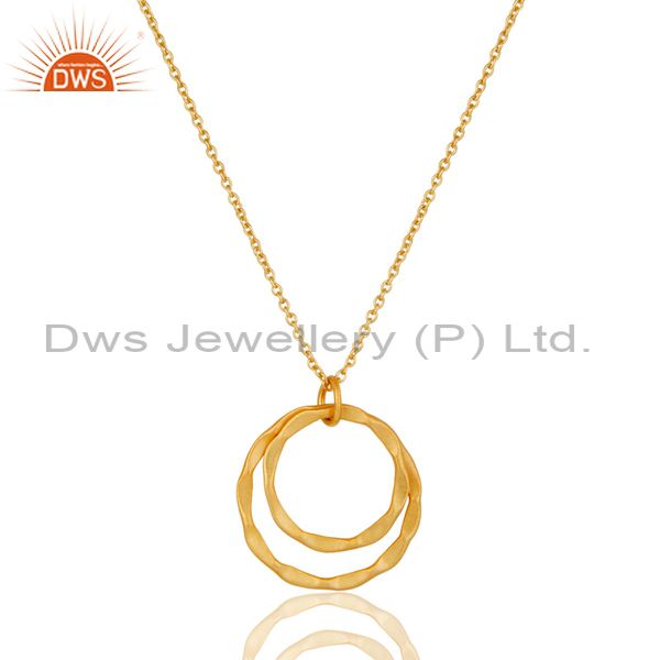 18k gold plated 925 sterling silver classic double round pendant with chain